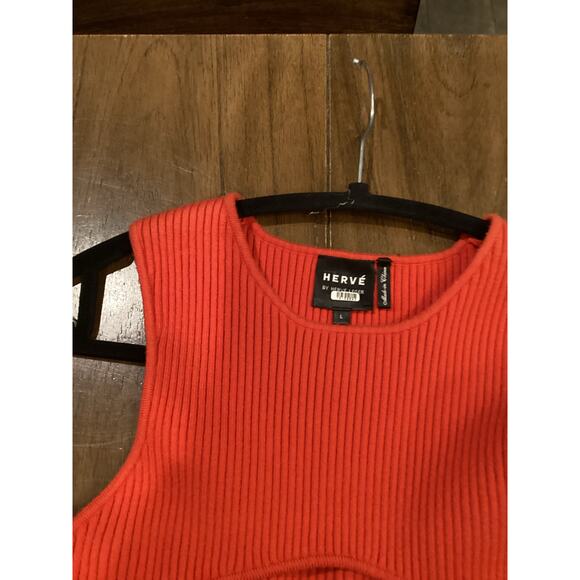 Herve By Herve Leger Orange Ribbed Knit Long Sleeve Cold Shoulder Mini Dress L - Picture 8 of 11